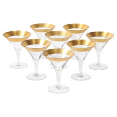 Lot de 8 verres à martini de style moderniste du milieu du siècle, à bord doré, signés Dorothy Thorpe