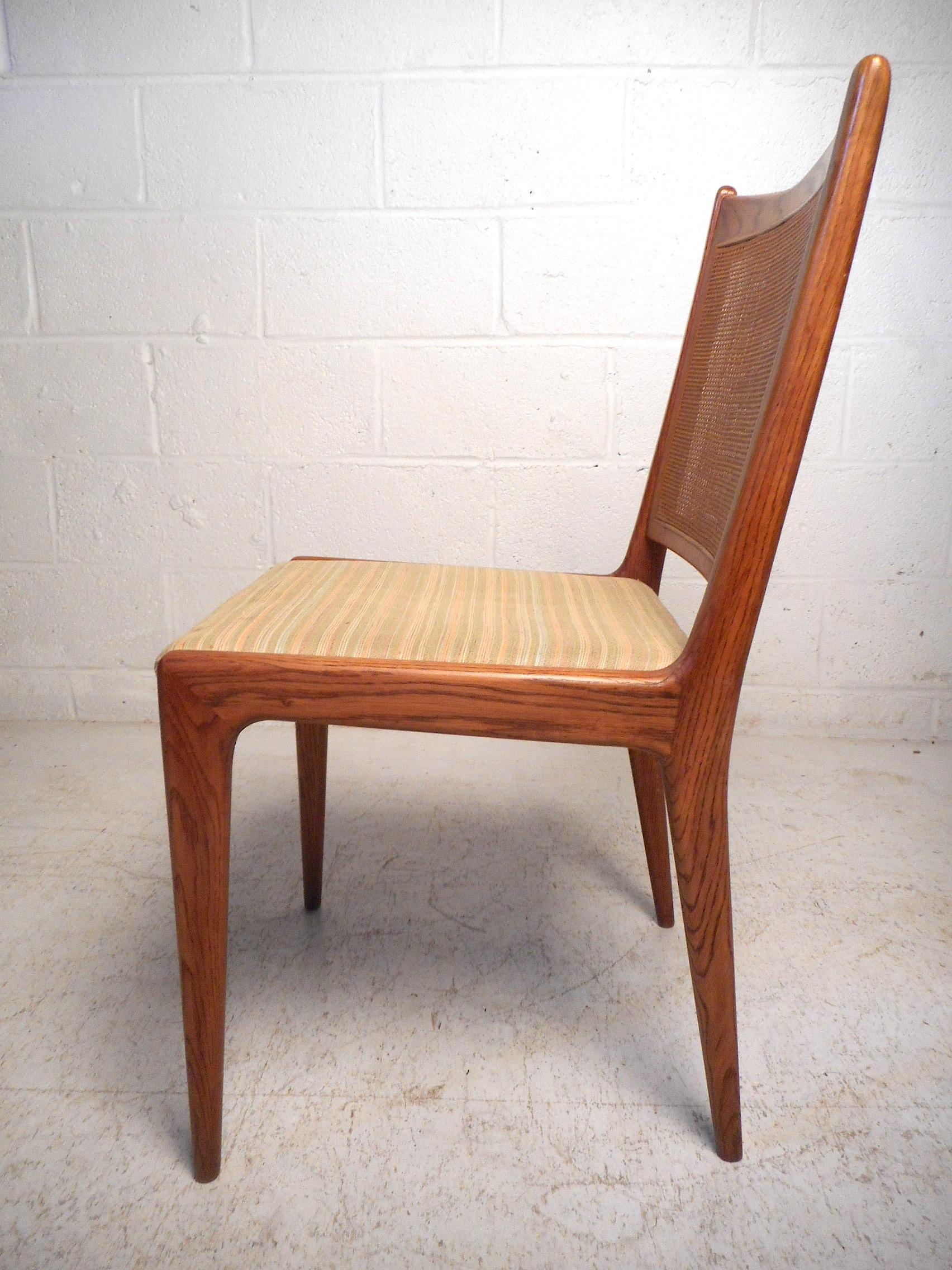 Mid-Century Modern Set of 8 Midcentury Oak and Cane Dining Chairs