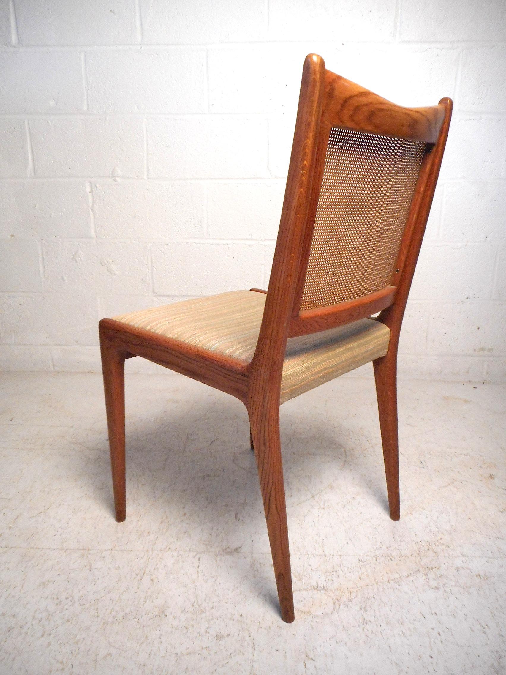 Woven Set of 8 Midcentury Oak and Cane Dining Chairs