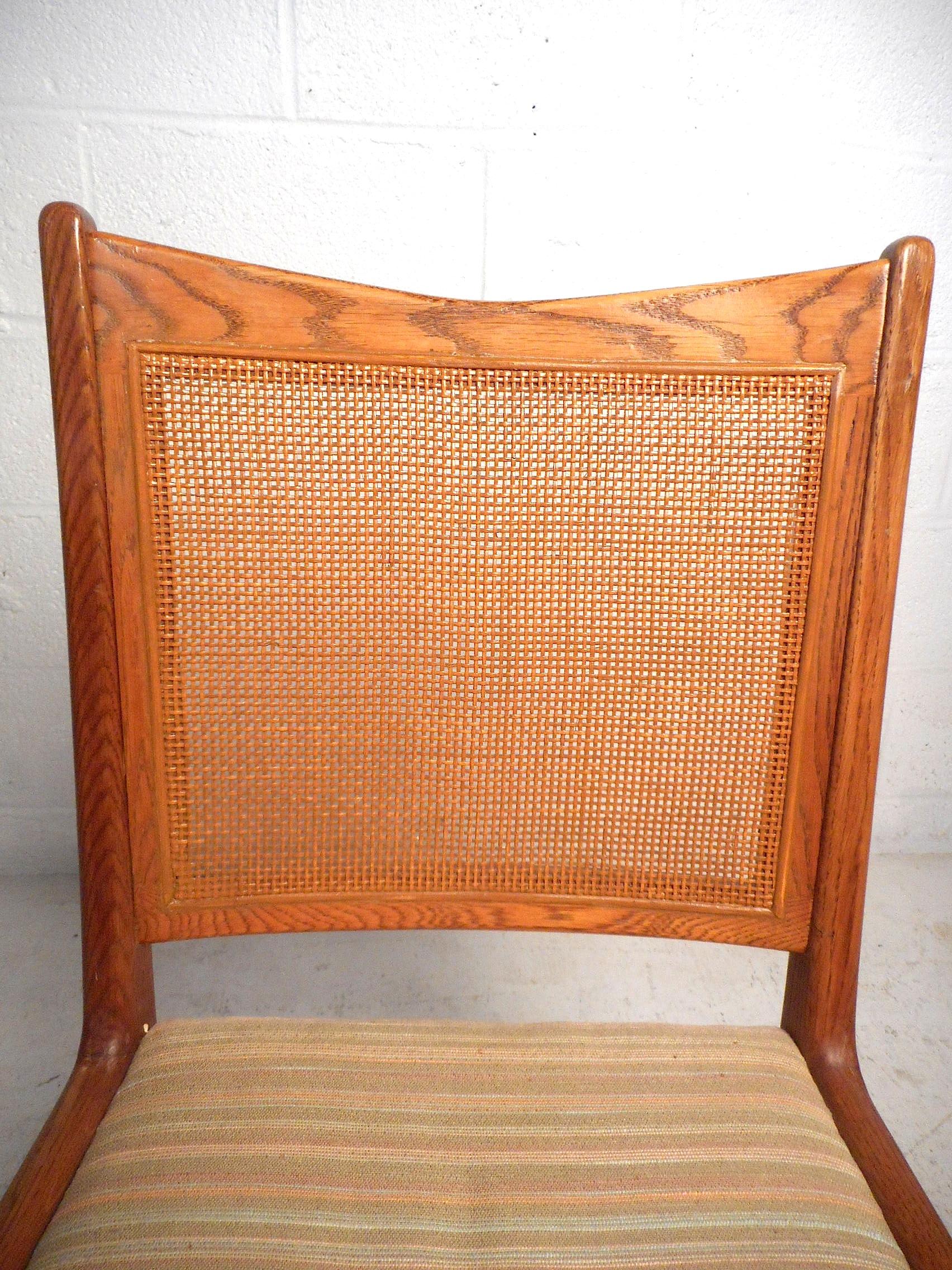 Late 20th Century Set of 8 Midcentury Oak and Cane Dining Chairs