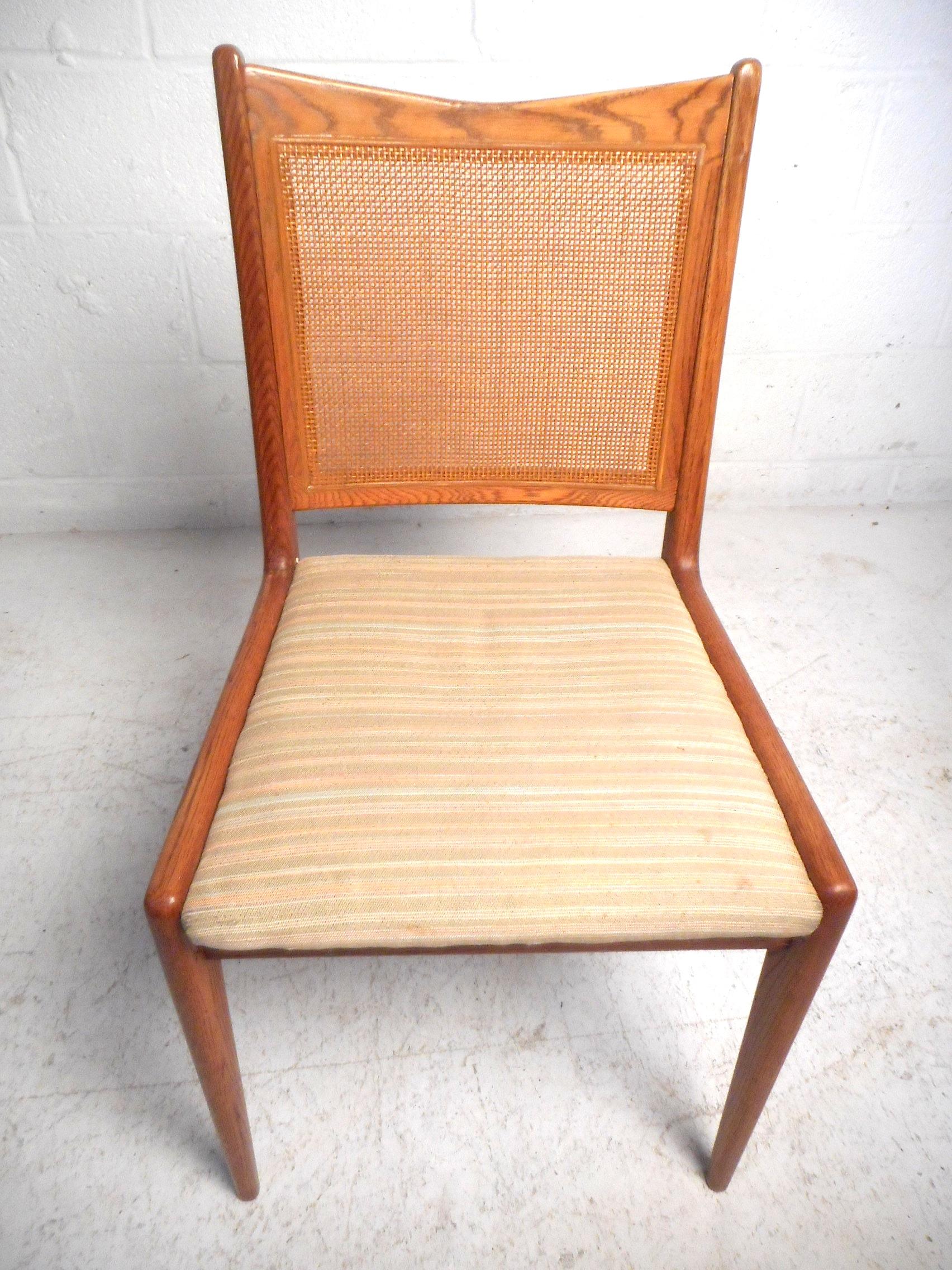 Set of 8 Midcentury Oak and Cane Dining Chairs 1