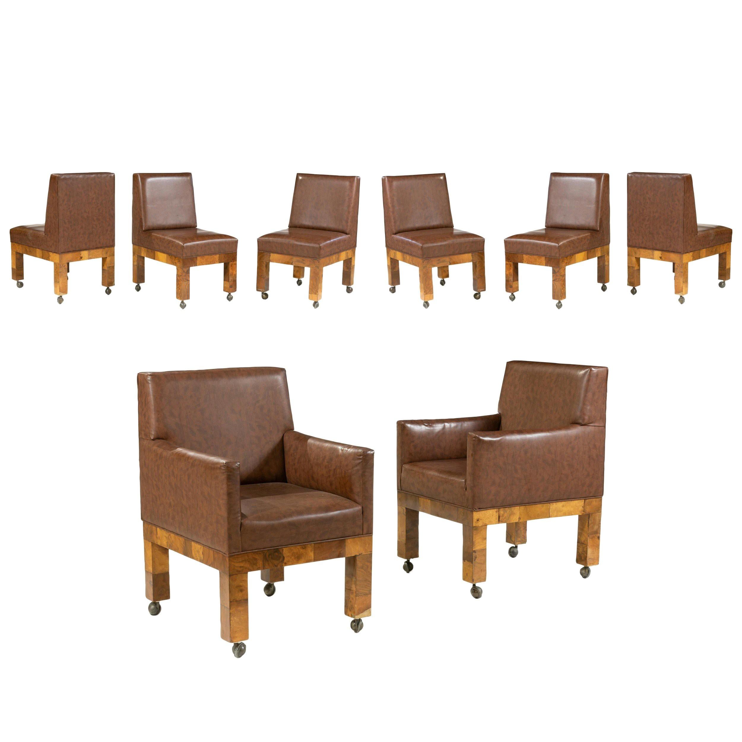 Set of 8 Mid-Century Paul Evans Burl Patchwork Dining Chairs