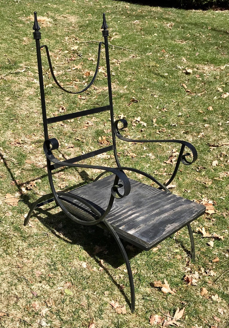 Set of Eight Mid Century Post Revival Wrought Iron High Back Patio Chairs, Italy For Sale at 1stdibs