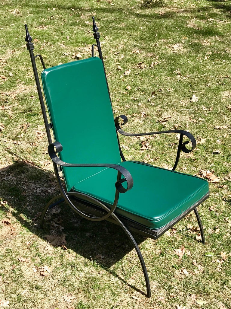 Set of Eight Mid Century Post Revival Wrought Iron High Back Patio