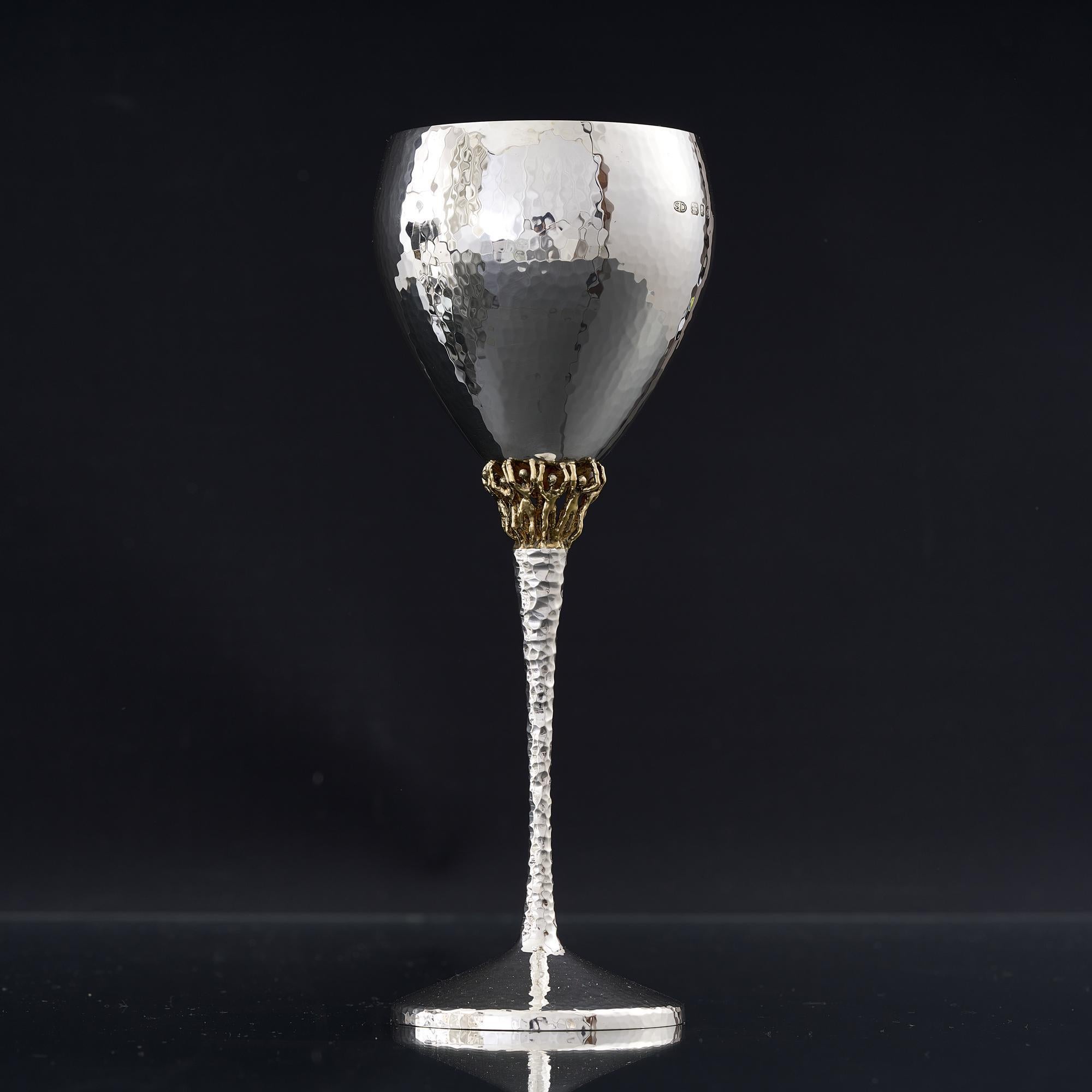 20th Century Set of 8 mid-century silver & gilt wine goblets
