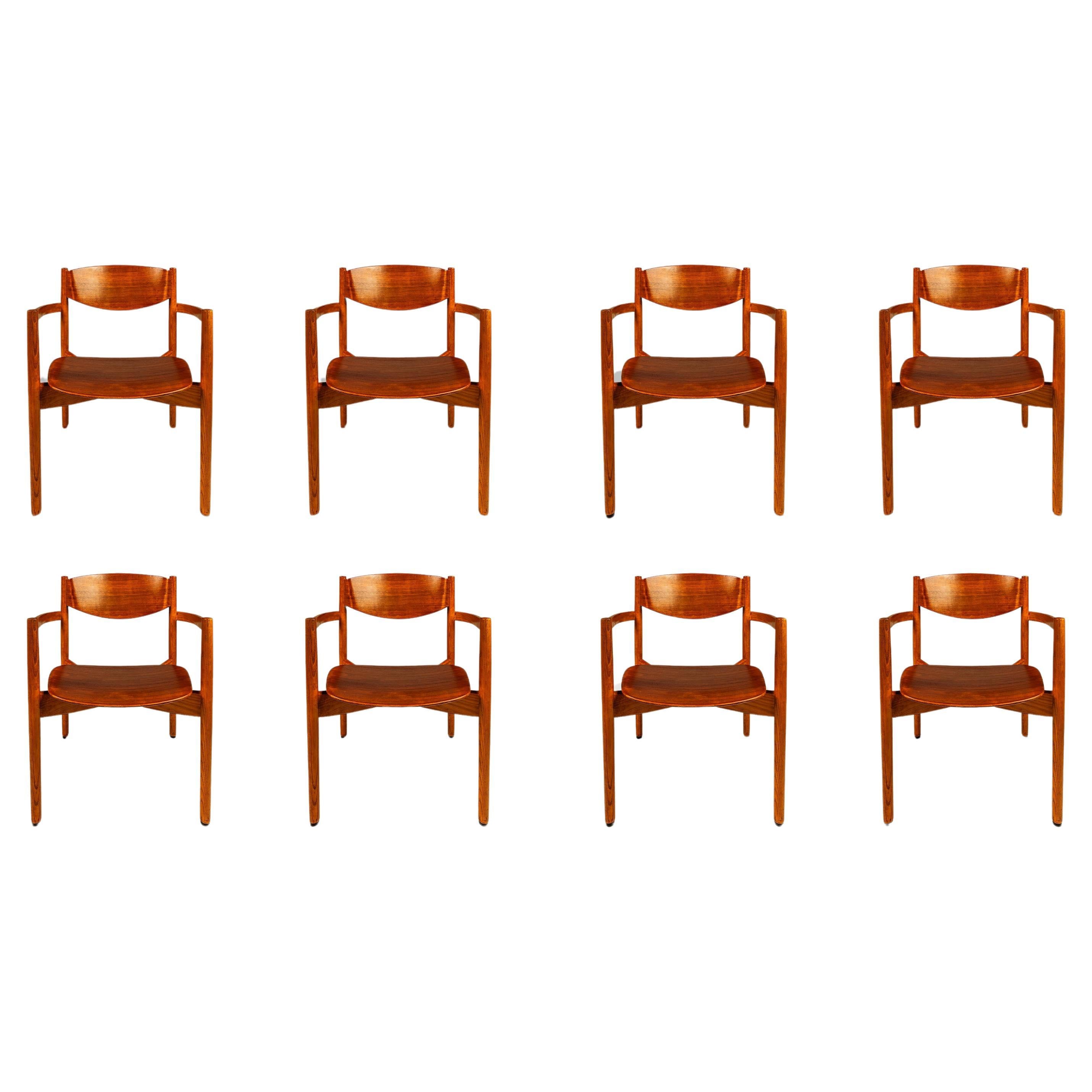 Ensemble de 8 chaises empilables du milieu du siècle dernier : Oak & Walnut, Jens Risom Design, USA, 1960