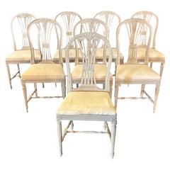 Set of 8 Mid Century Swedish Gustavian Style Dining Chairs
