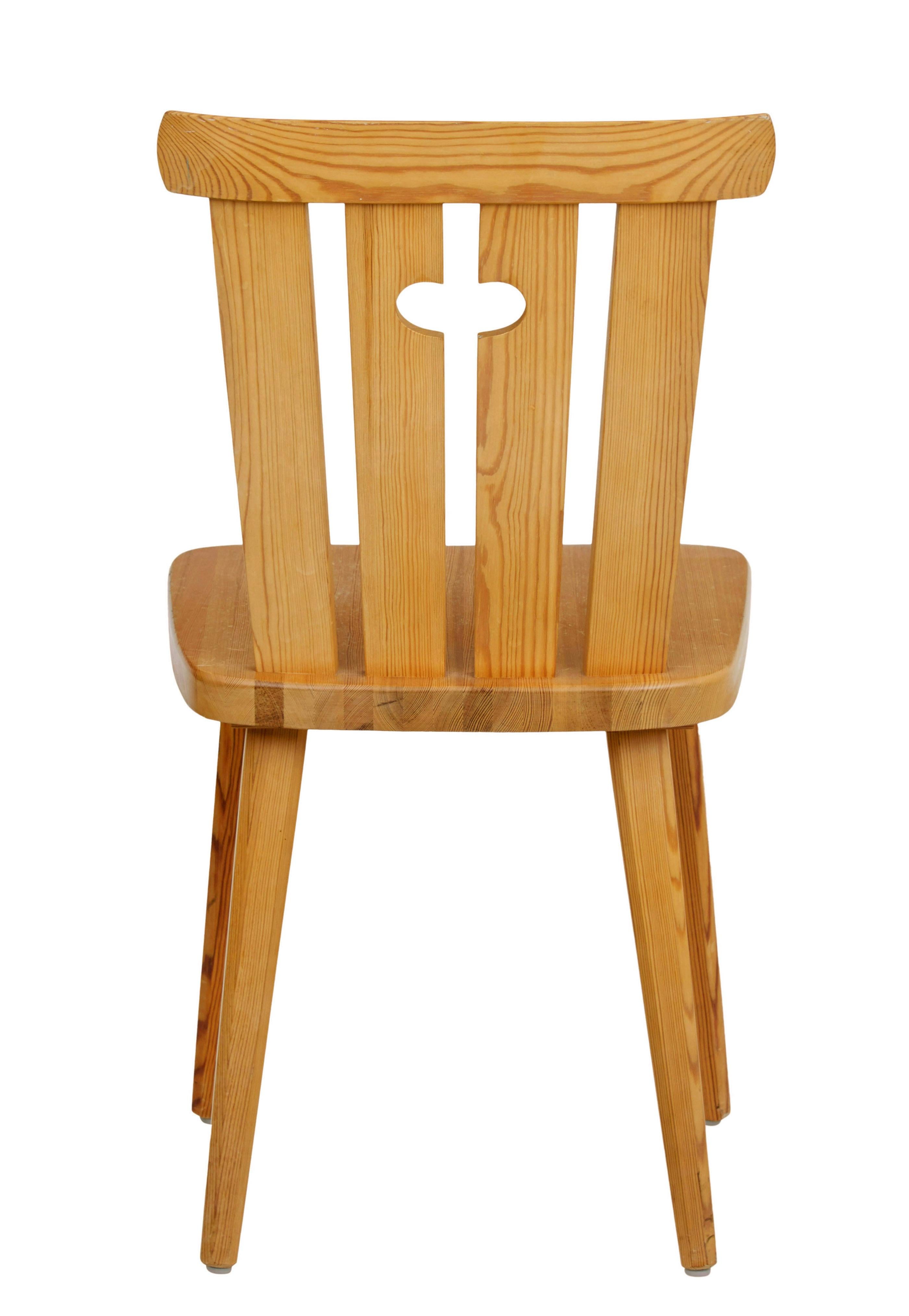 Carved Set of 8 mid century Swedish pine dining chairs For Sale