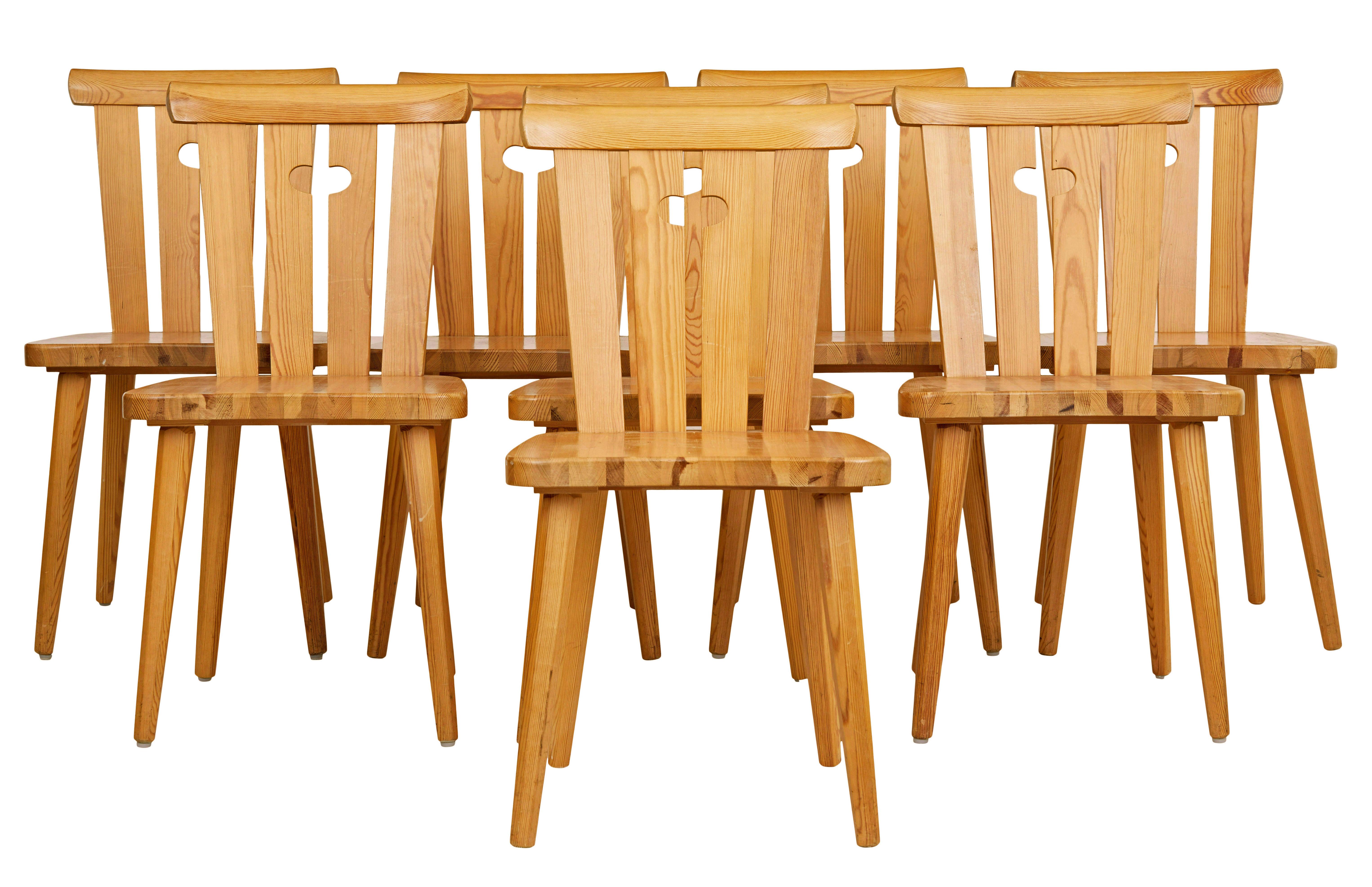 20th Century Set of 8 mid century Swedish pine dining chairs For Sale