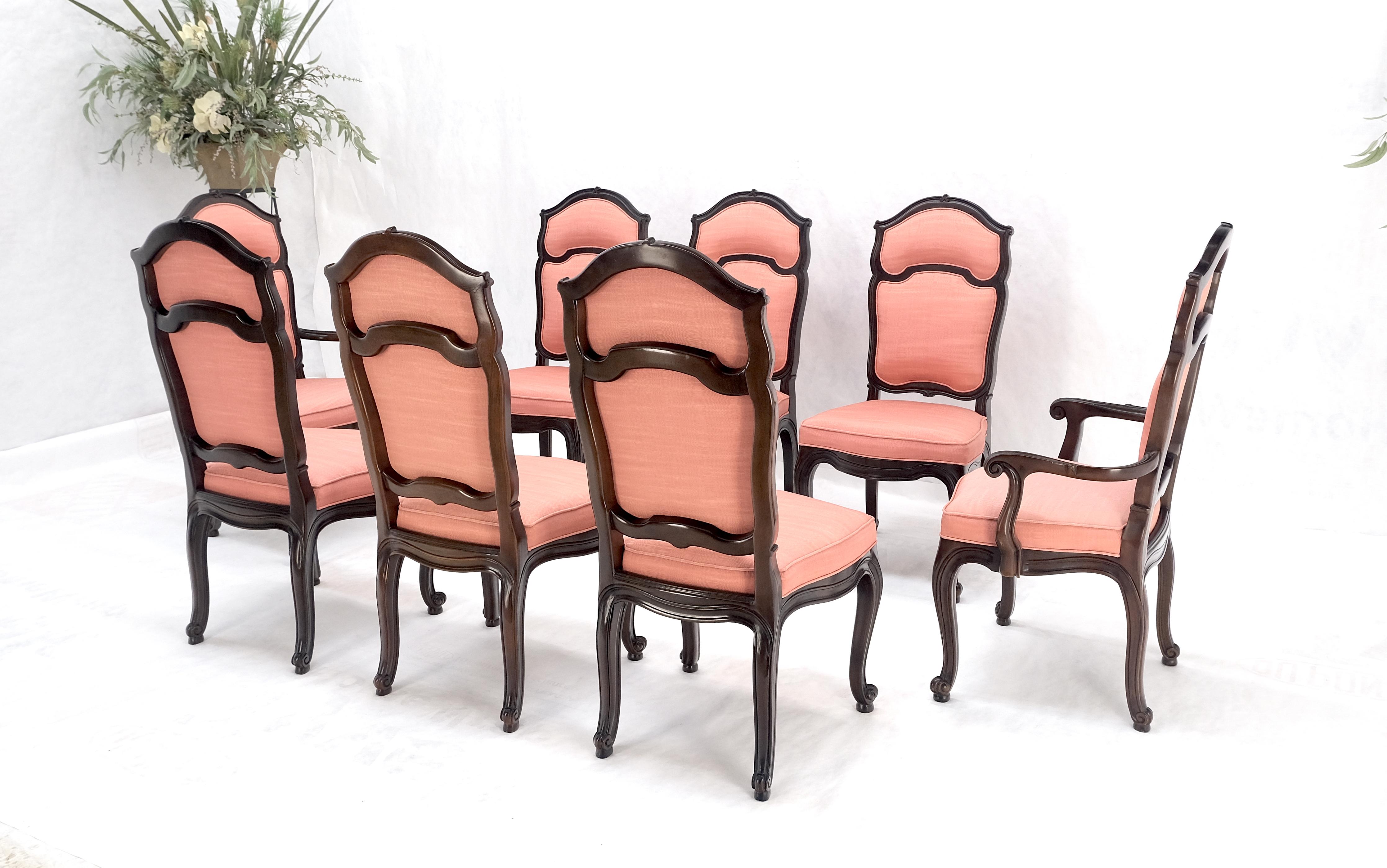 North American Set of 8 Mid Century Tall Arch Back Clean Cream Upholstery Dining Chairs Quality For Sale