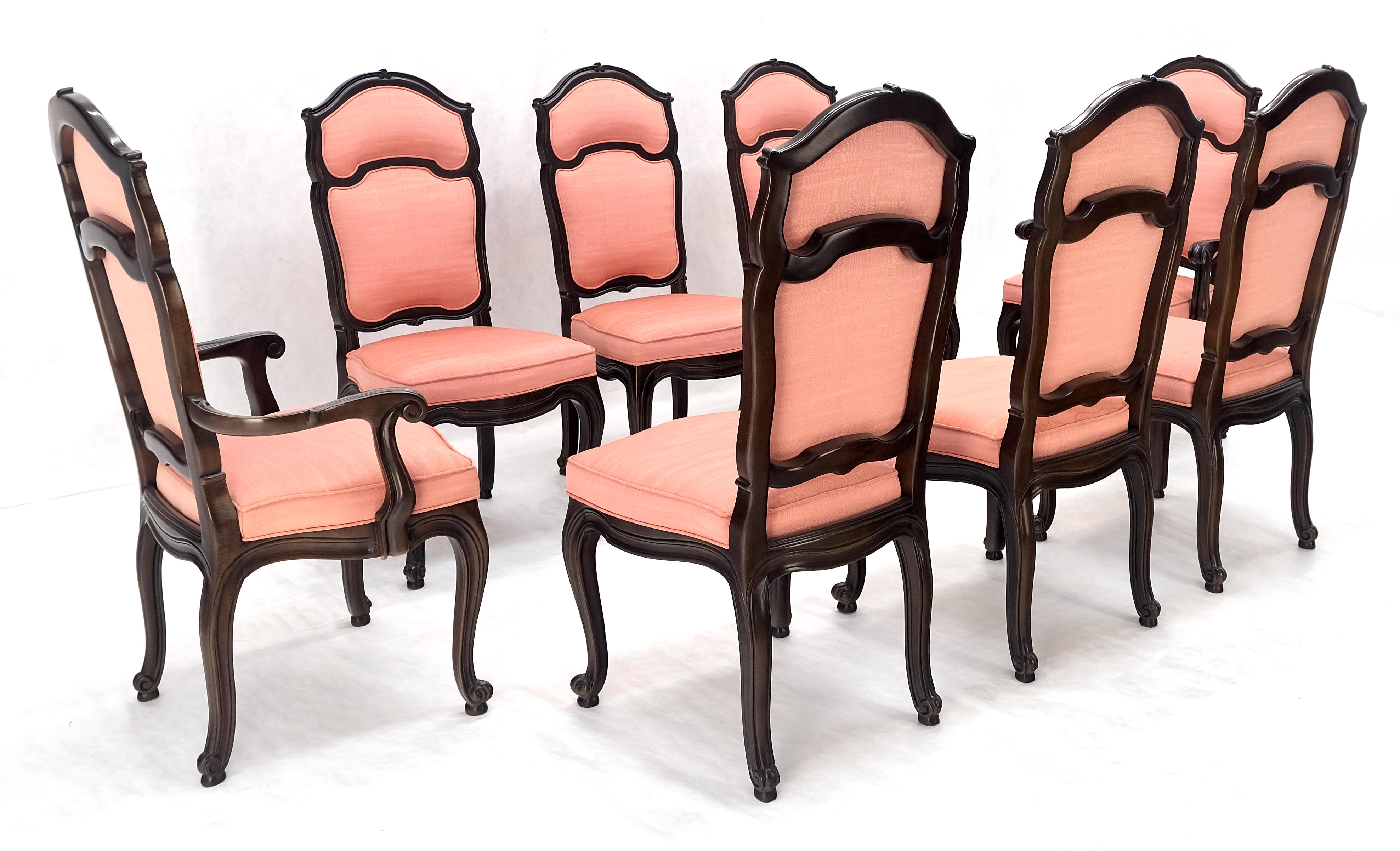 Set of 8 Mid Century Tall Arch Back Clean Cream Upholstery Dining Chairs Quality For Sale 1