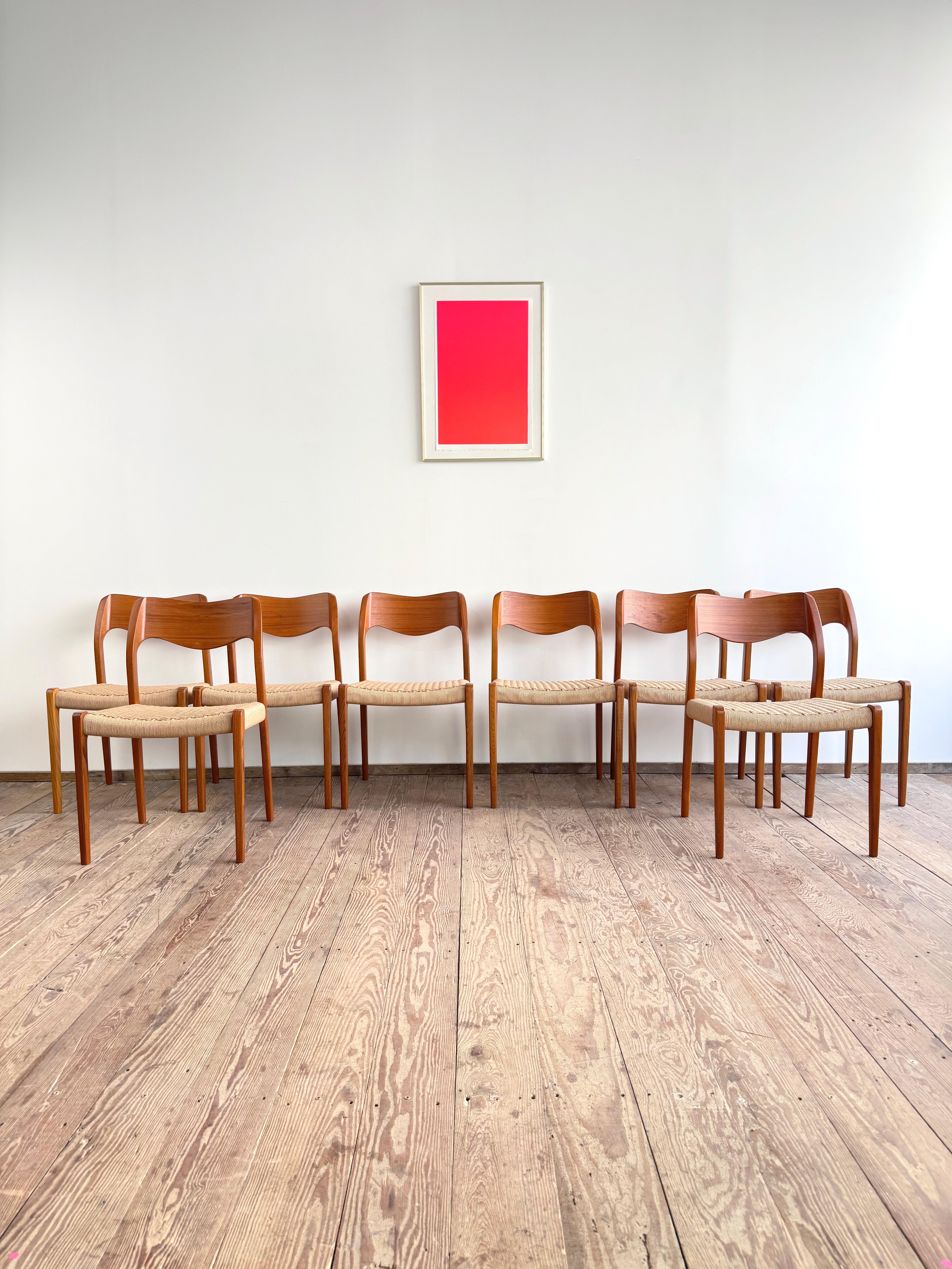 Mid-Century Modern Set of 8 Mid-Century Teak Dining Chairs #71 by Niels O. Møller for J. L. Moller