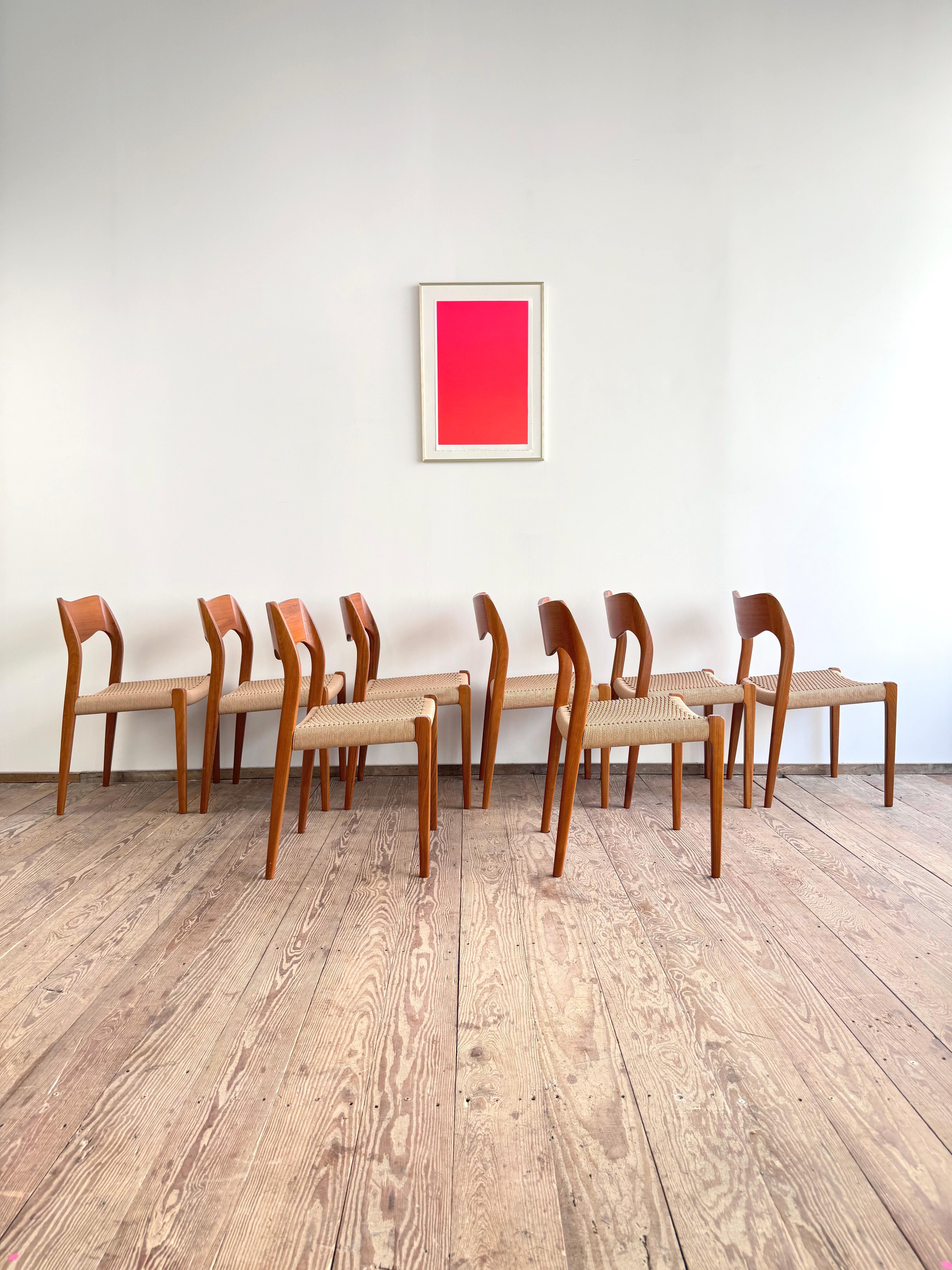 Danish Set of 8 Mid-Century Teak Dining Chairs #71 by Niels O. Møller for J. L. Moller