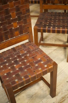 Set of 8 mid century teak & leather dining chairs