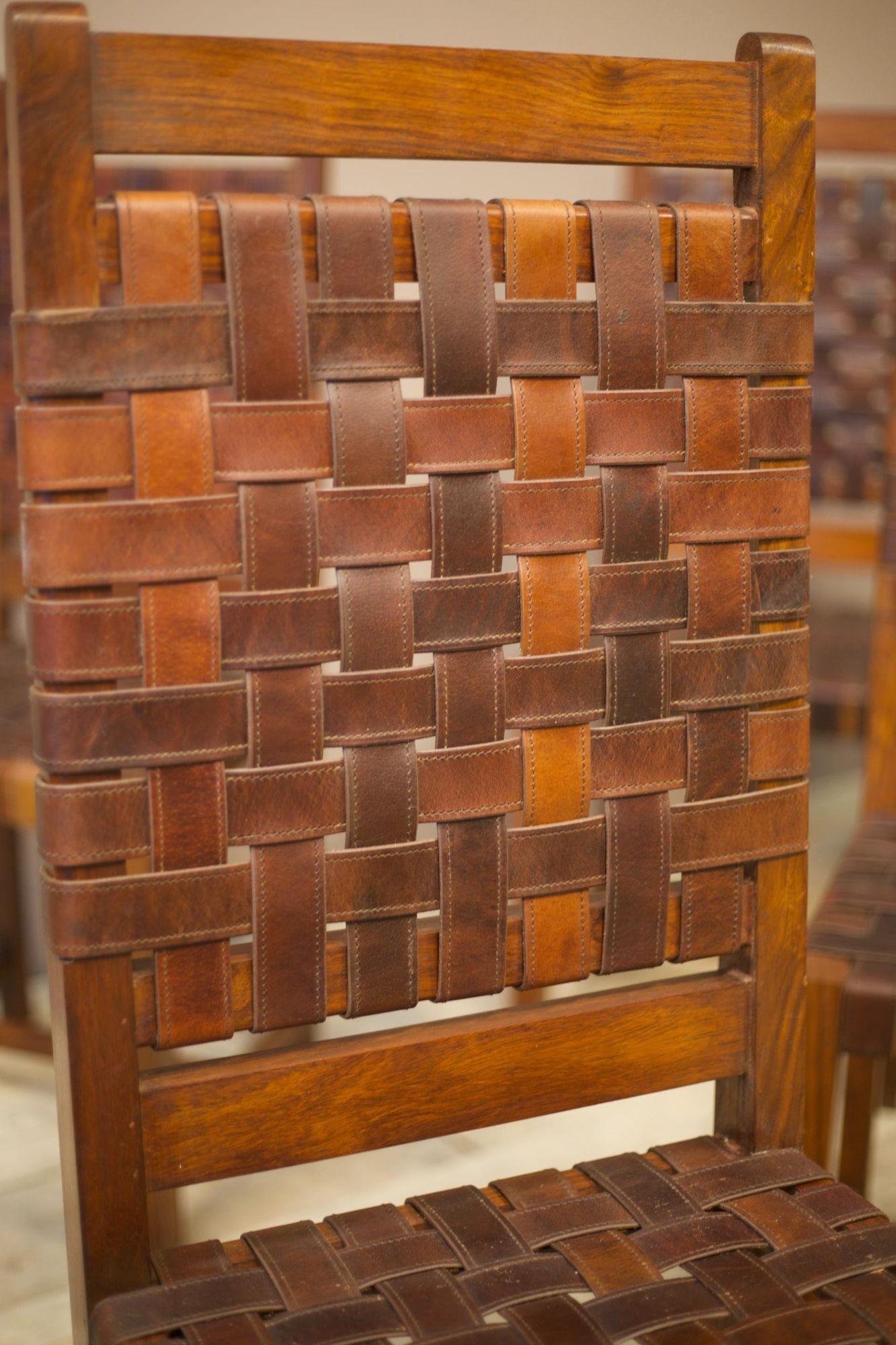 20th Century Set of 8 mid century teak & leather dining chairs