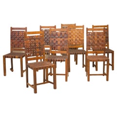 Set of 8 mid century teak & leather dining chairs