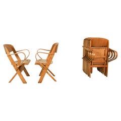 Set of 8 Mid Century Unique Birch Folding Chairs with Bentwood Armrests, 1960s