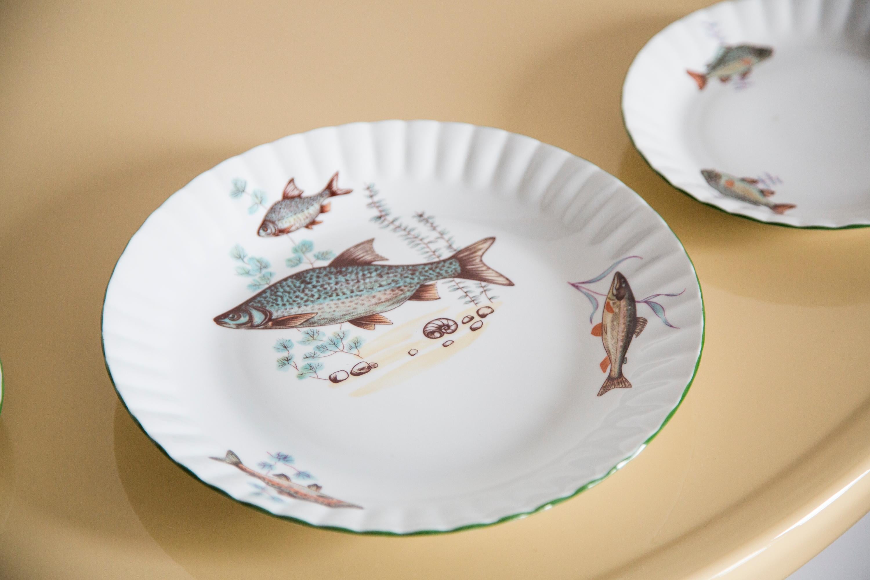 Set of 8 Mid Century Vintage Fishes Decorative Porcelain Plates, Poland, 1970s In Good Condition In 05-080 Hornowek, PL