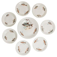 Set of 8 Mid Century Vintage Fishes Decorative Porcelain Plates, Poland, 1970s