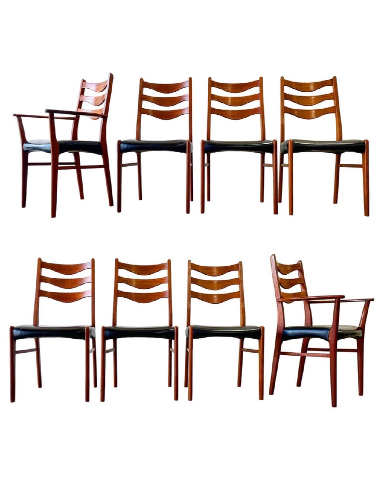  Set of 8, Midcentury Danish Modern by Arne Wahl Iversen Dining Chairs in Teak 2