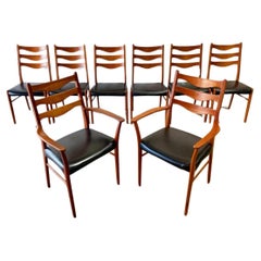  Set of 8, Midcentury Danish Modern by Arne Wahl Iversen Dining Chairs in Teak