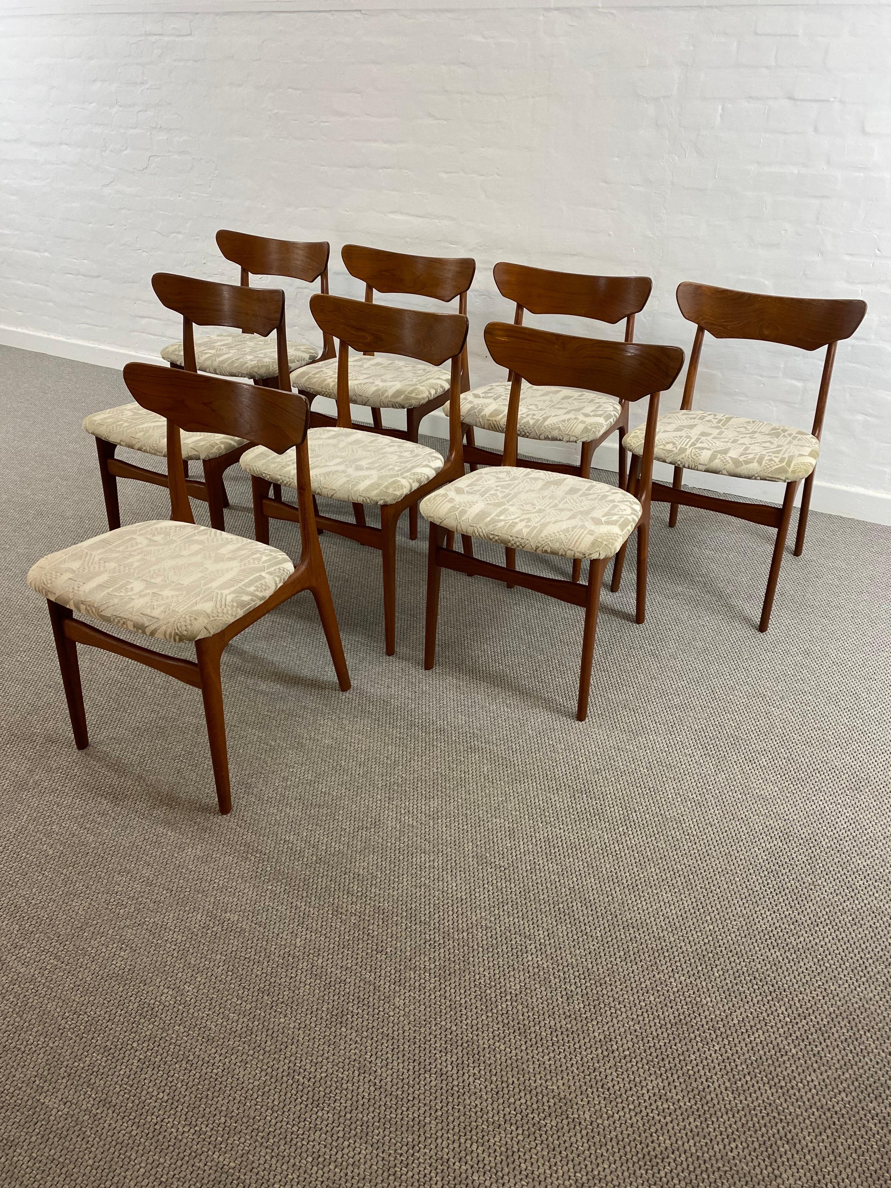 Danish Set of 8 Midcentury Teak Dining Chairs from Schionning & Elgaard, Denmark, 1960s