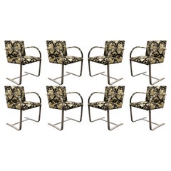 Ensemble de 8 chaises Mies Van Der Rohe Flat Bar BRNO pour Koll avec tissu floral animalier