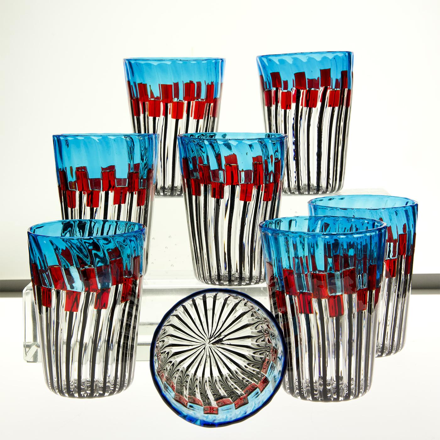 Juego de 8 vasos de cristal Mille Papaveri Rossi de Silvio Piattelli Italiano en venta