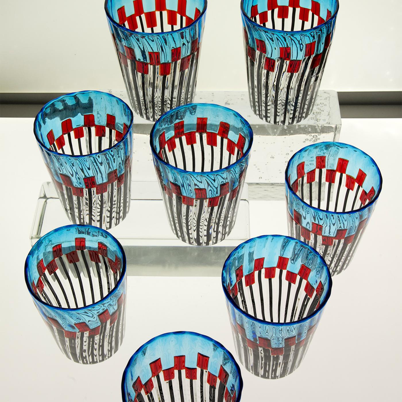 Juego de 8 vasos de cristal Mille Papaveri Rossi de Silvio Piattelli en Nuevo estado para la venta en Milan, IT