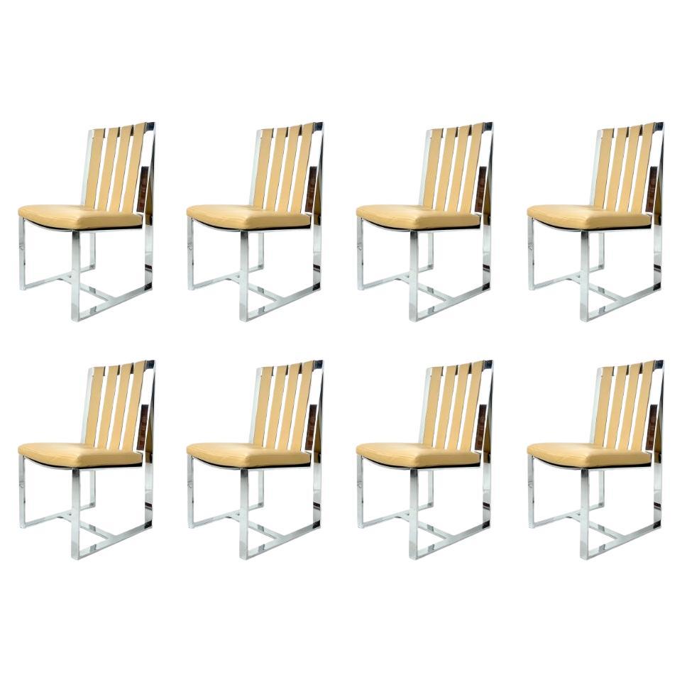 Set di 8 sedie da pranzo con cinghie in pelle e cromo Milo Baughman