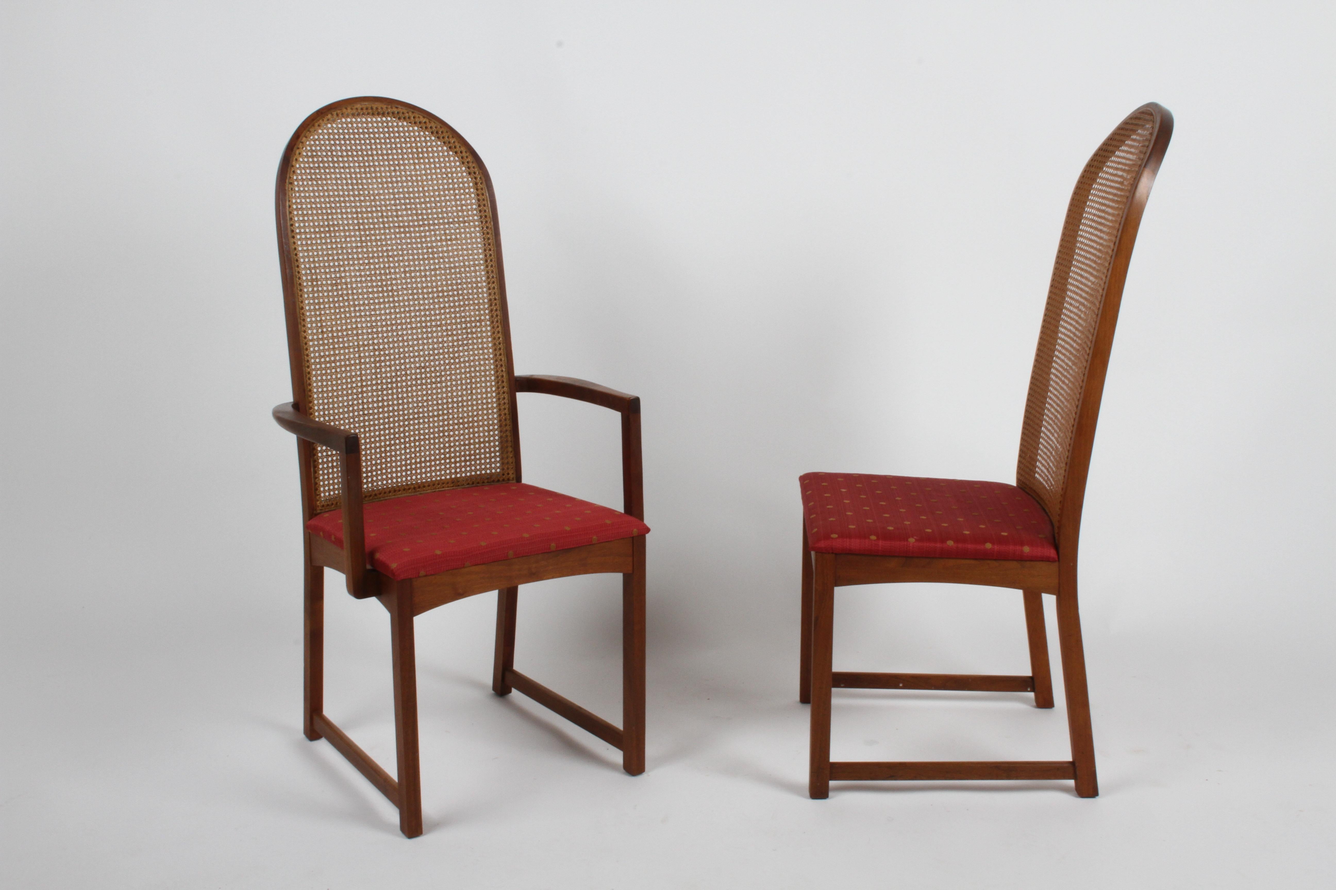 Mid-Century Modern Set of 8 Milo Baughman for Directional Cane Back Walnut Frame Dining Chairs