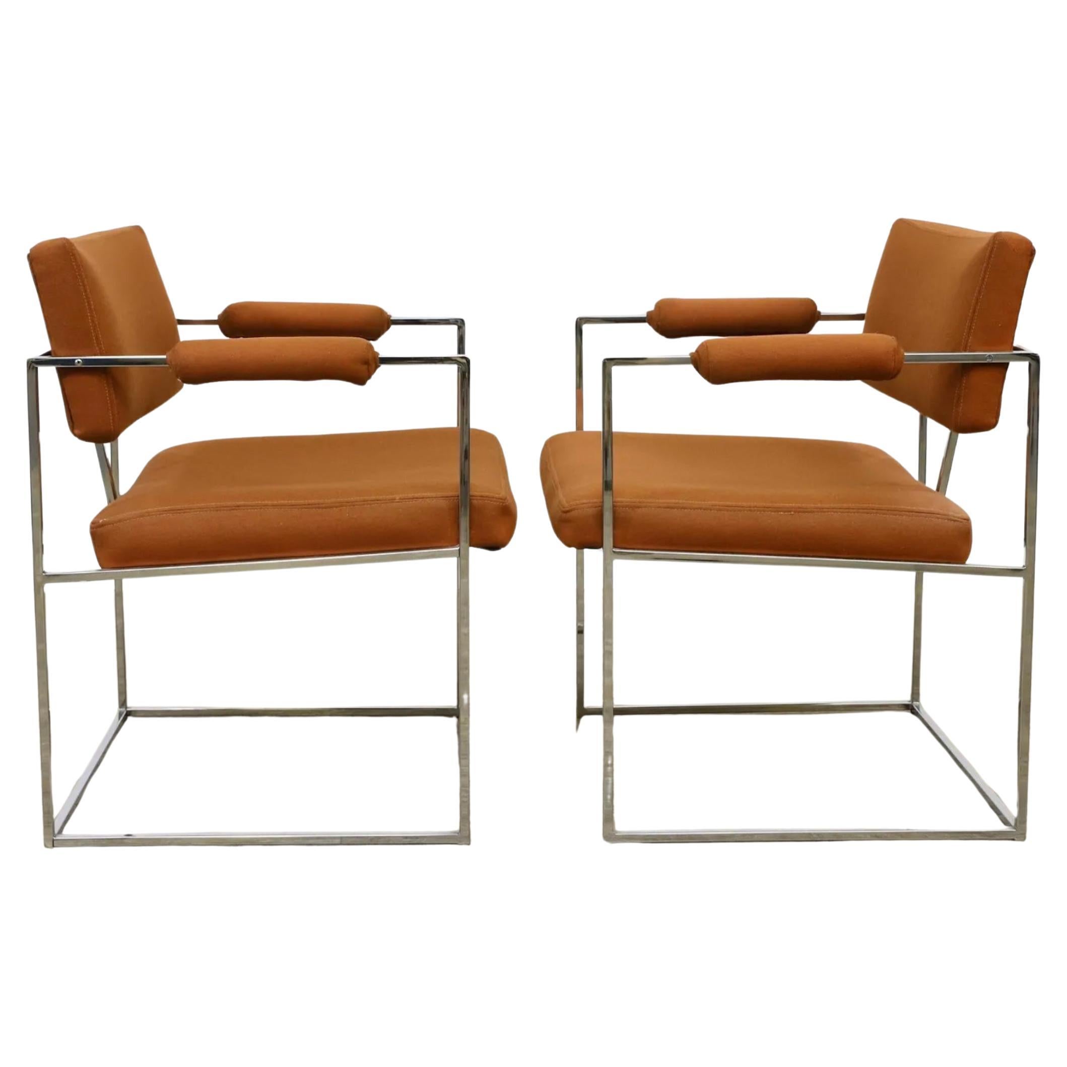 Postmoderne Ensemble de 8 chaises de salle à manger Milo Baughman Thayer Coggin 1188 Thin Line Chrome en vente