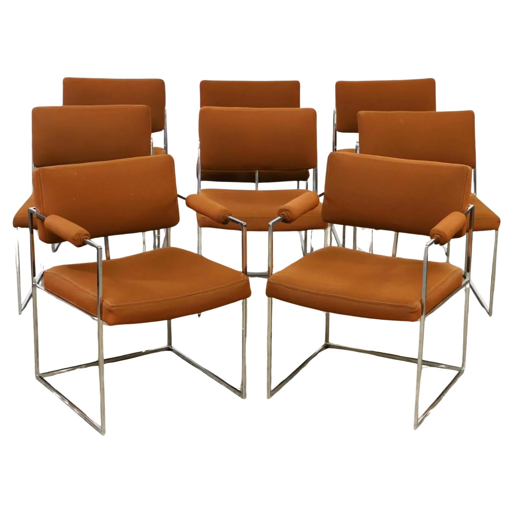 Set of 8 Milo Baughman Thayer Coggin 1188 Thin Line Chrome Dining Chairs
