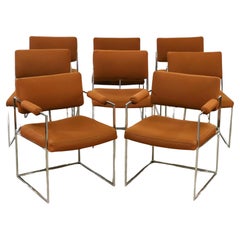 Retro Set of 8 Milo Baughman Thayer Coggin 1188 Thin Line Chrome Dining Chairs