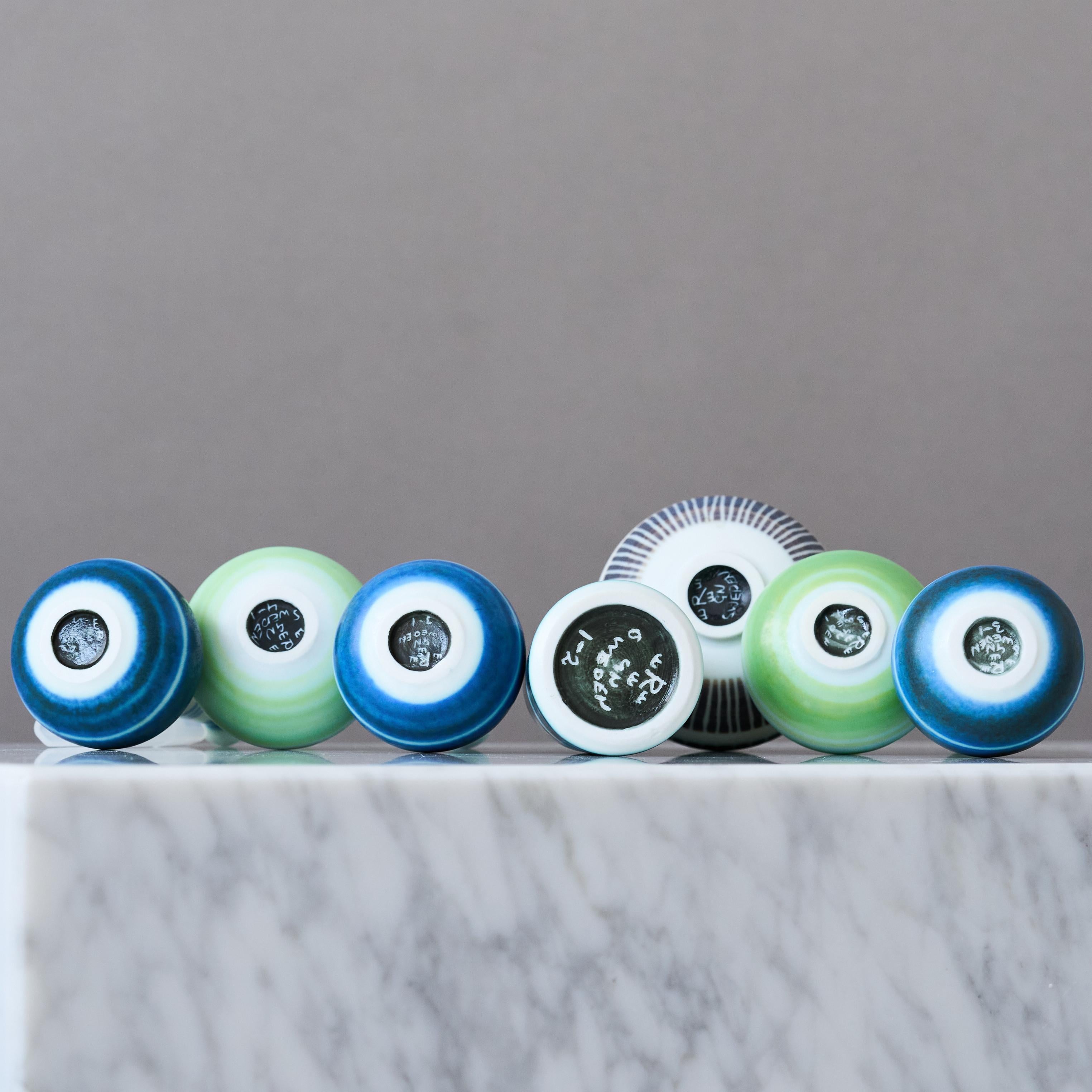 Ceramic Set of 8 Miniature Stoneware Vases by Gunnar Nylund. Rörstrand, Sweden, 1950s. For Sale