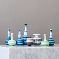 Set of 8 Miniature Stoneware Vases by Gunnar Nylund. Rörstrand, Sweden, 1950s.