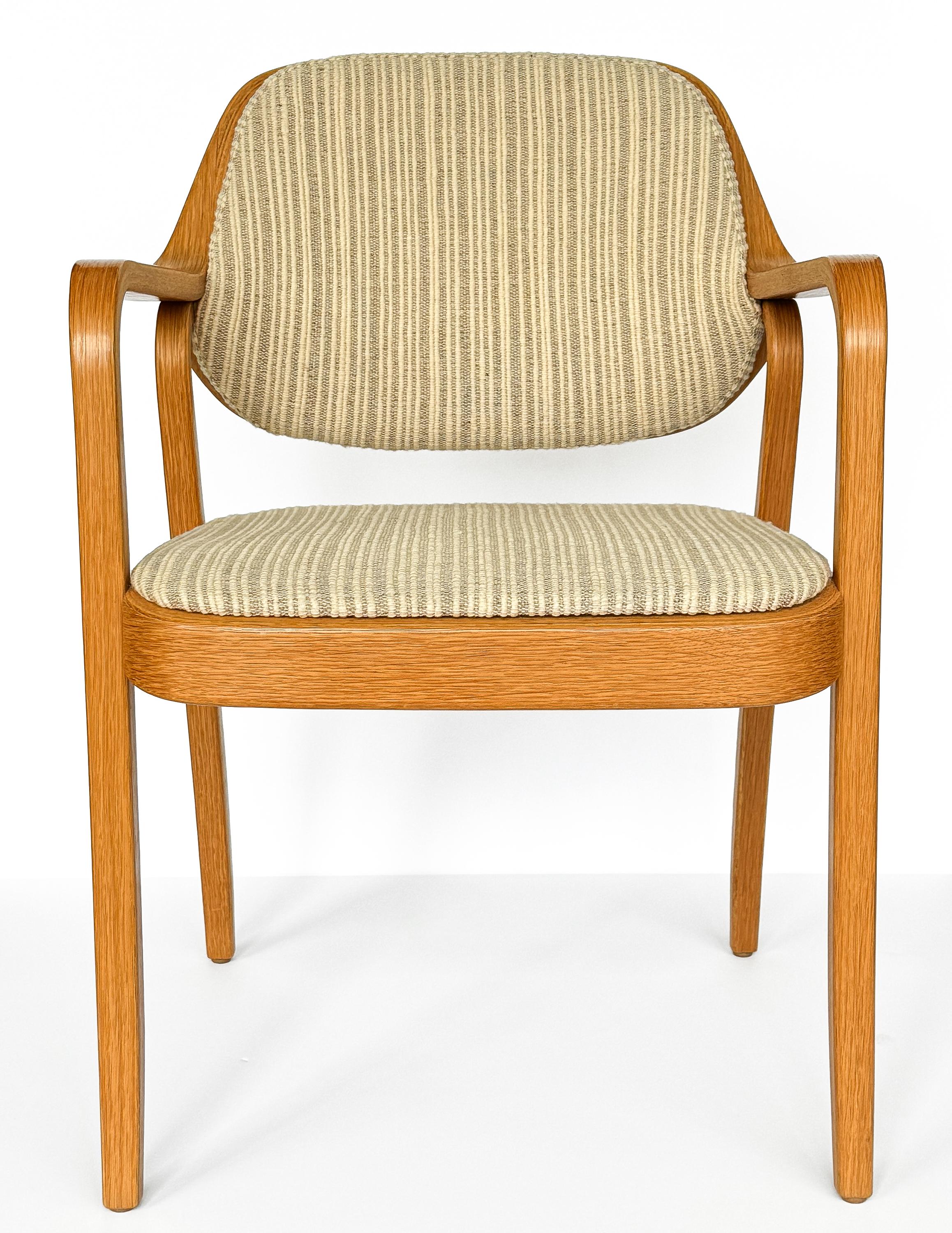 Set of 8 Model 1105 Oak Dining Chairs by Don Pettit for Knoll In Good Condition For Sale In Chicago, IL