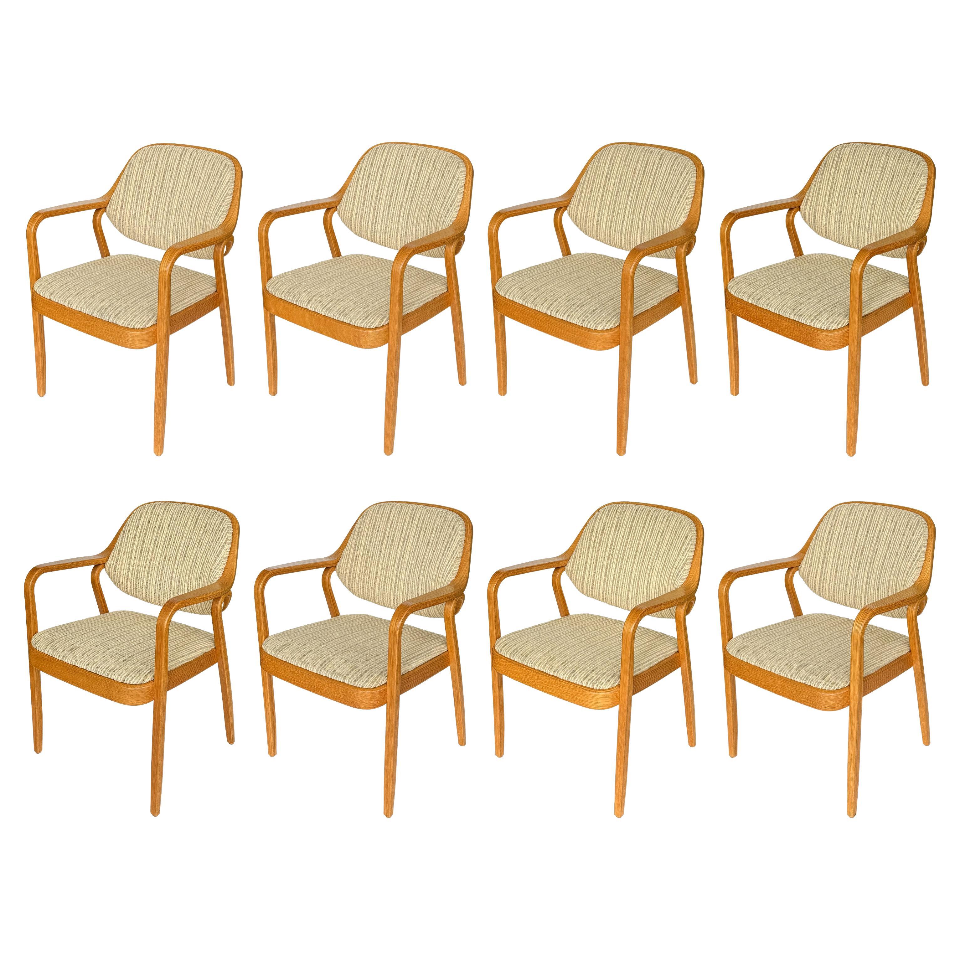 Set of 8 Model 1105 Oak Dining Chairs by Don Pettit for Knoll For Sale