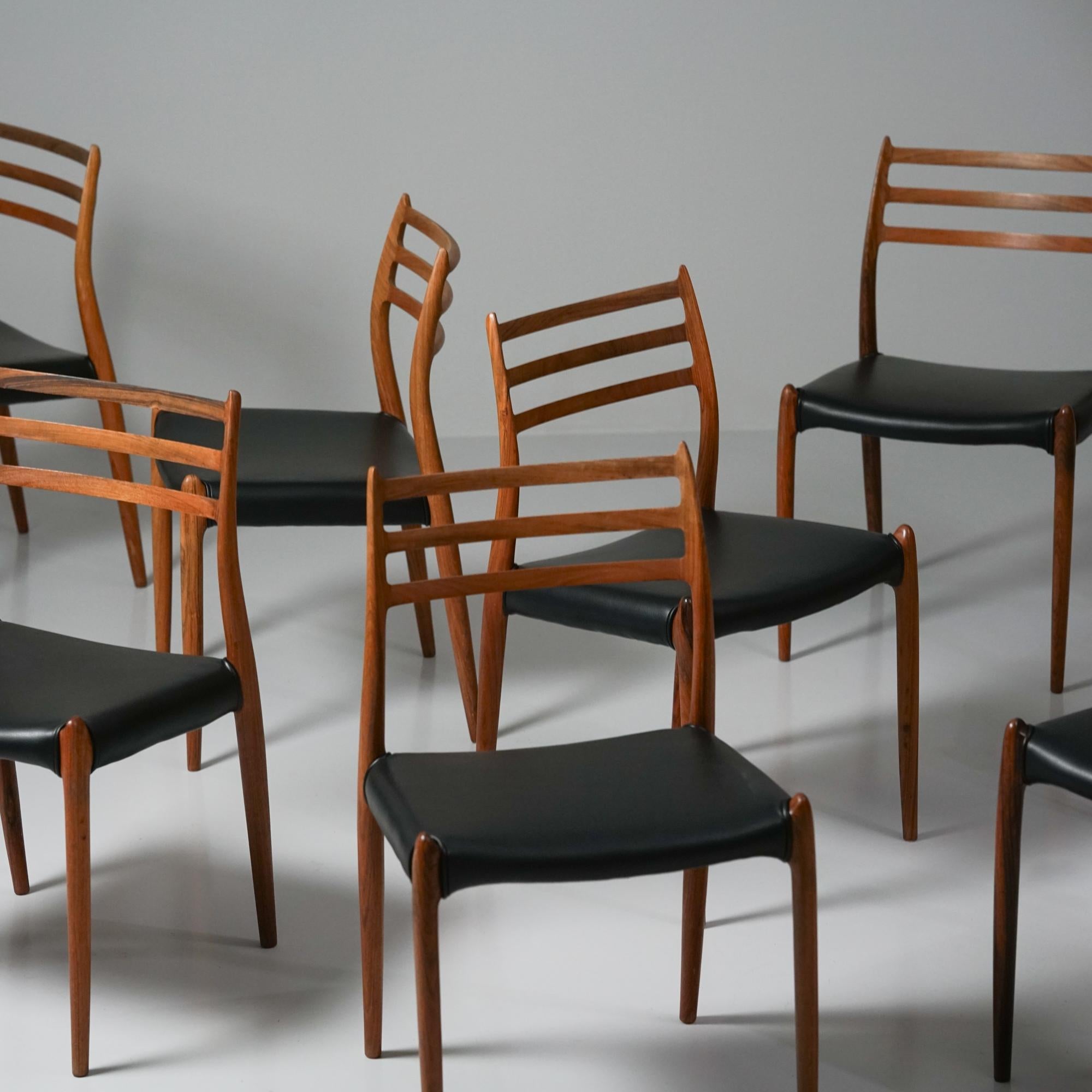 Mid-Century Modern Ensemble de 8 chaises modèle 78, Niels O. Møller, JL Møllers Møbelfabrik, 1950s/1960s en vente