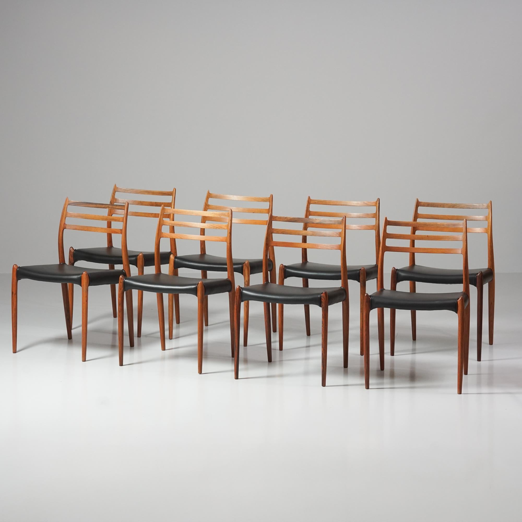 Danois Ensemble de 8 chaises modèle 78, Niels O. Møller, JL Møllers Møbelfabrik, 1950s/1960s en vente