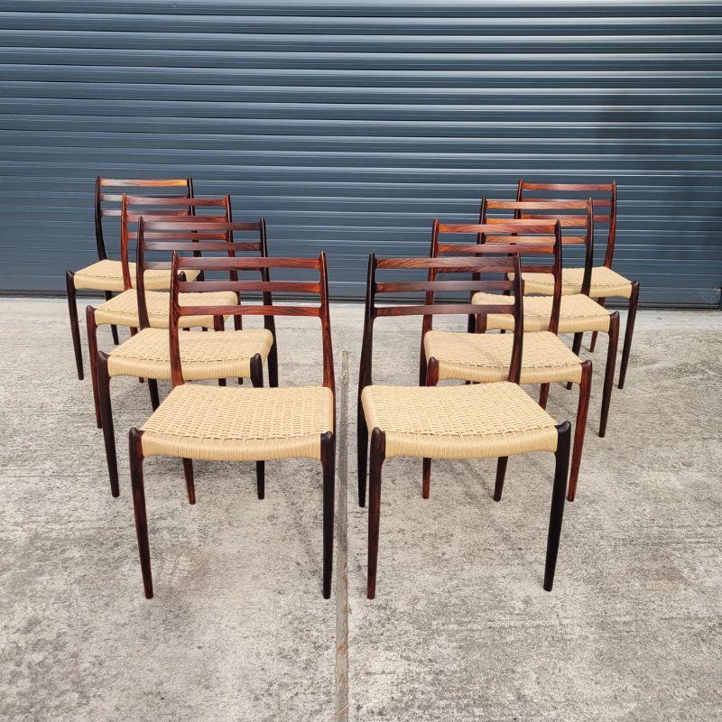 Danish Set of 8 Model 78 Rosewood Dining Chairs by Niels Otto Møller