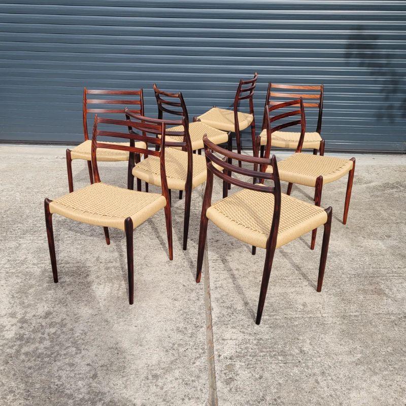 Set of 8 Model 78 Rosewood Dining Chairs by Niels Otto Møller In Good Condition In Warminster, GB