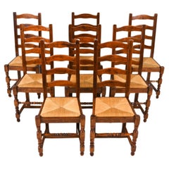 Set of 8 Modern Antique Style English Rush seat ladder back dining Chairs