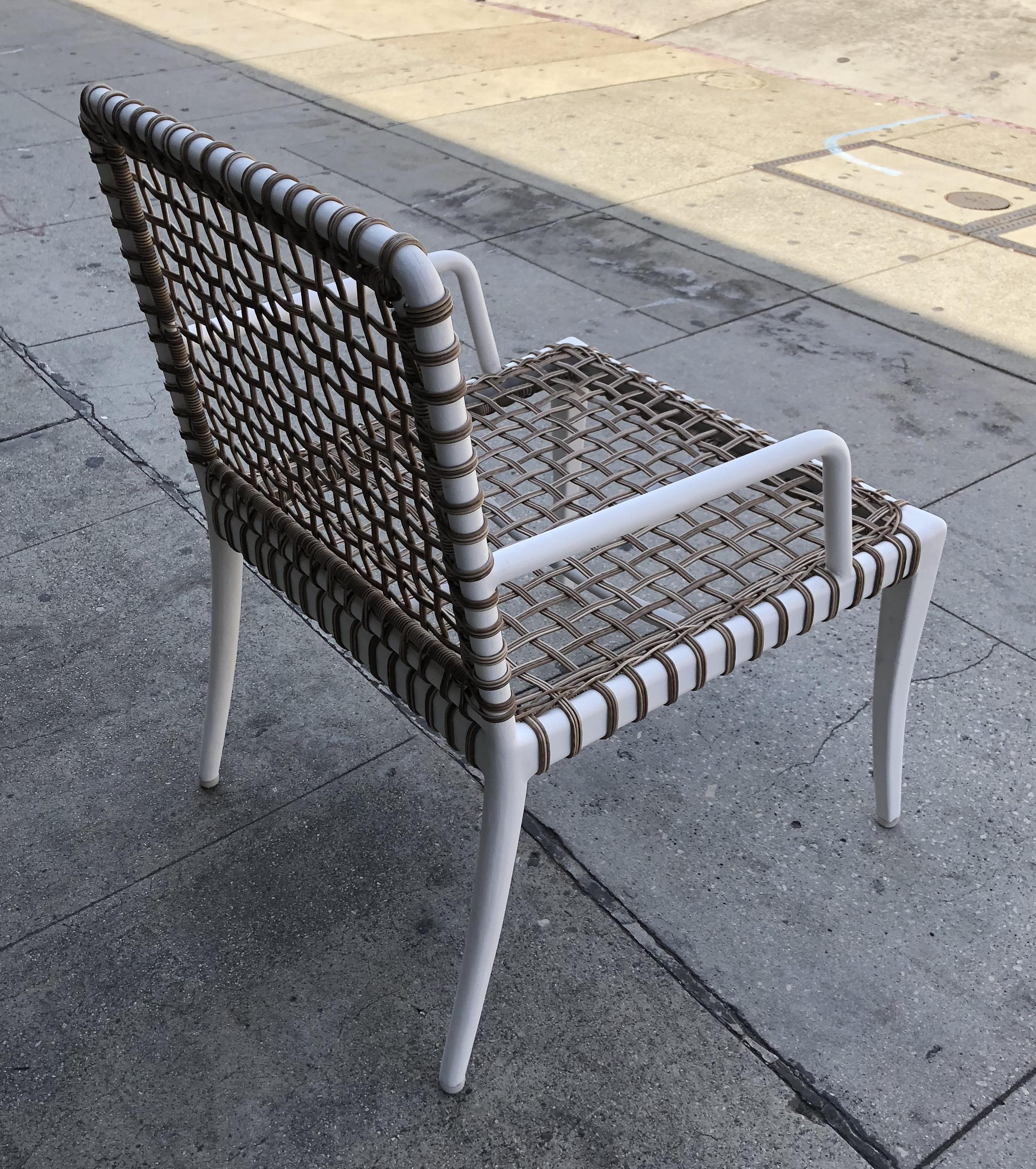 Set of 8 Modern Armchairs in Powder Coated Steel & Wicker 4