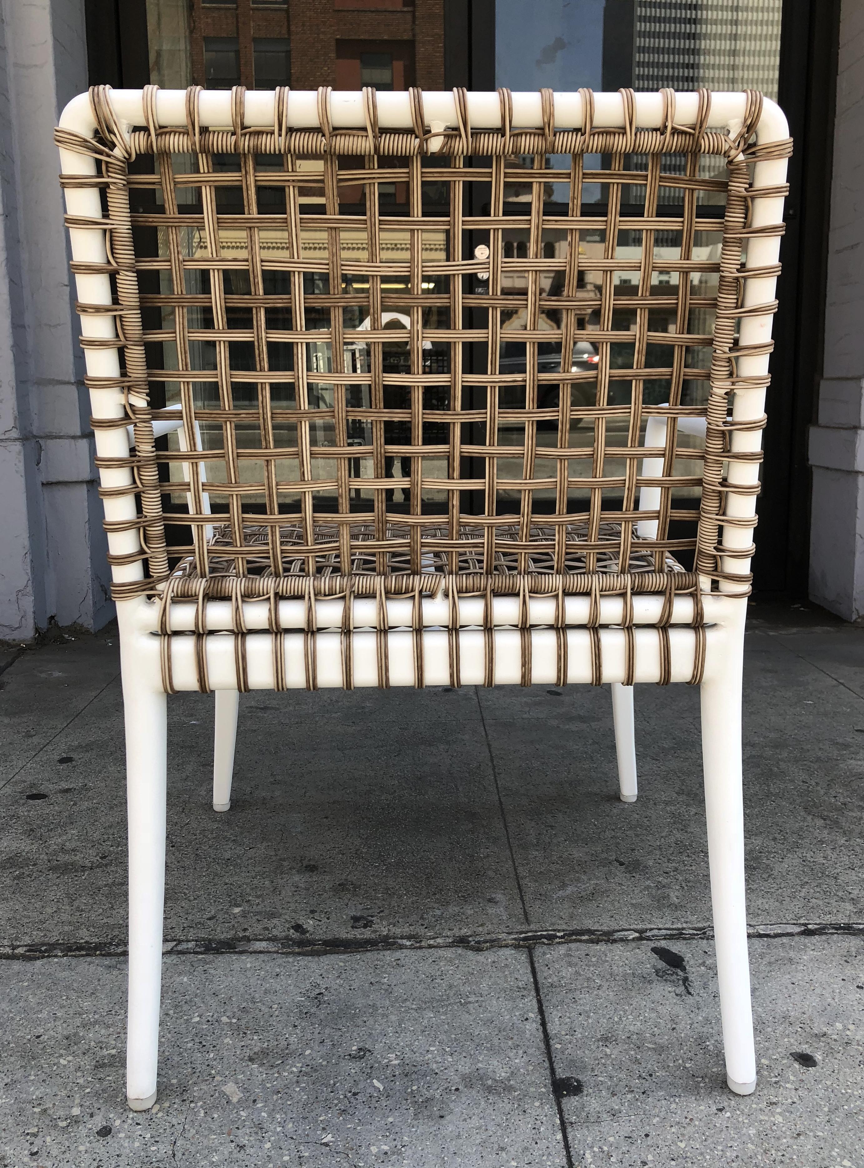 Set of 8 Modern Armchairs in Powder Coated Steel & Wicker 6