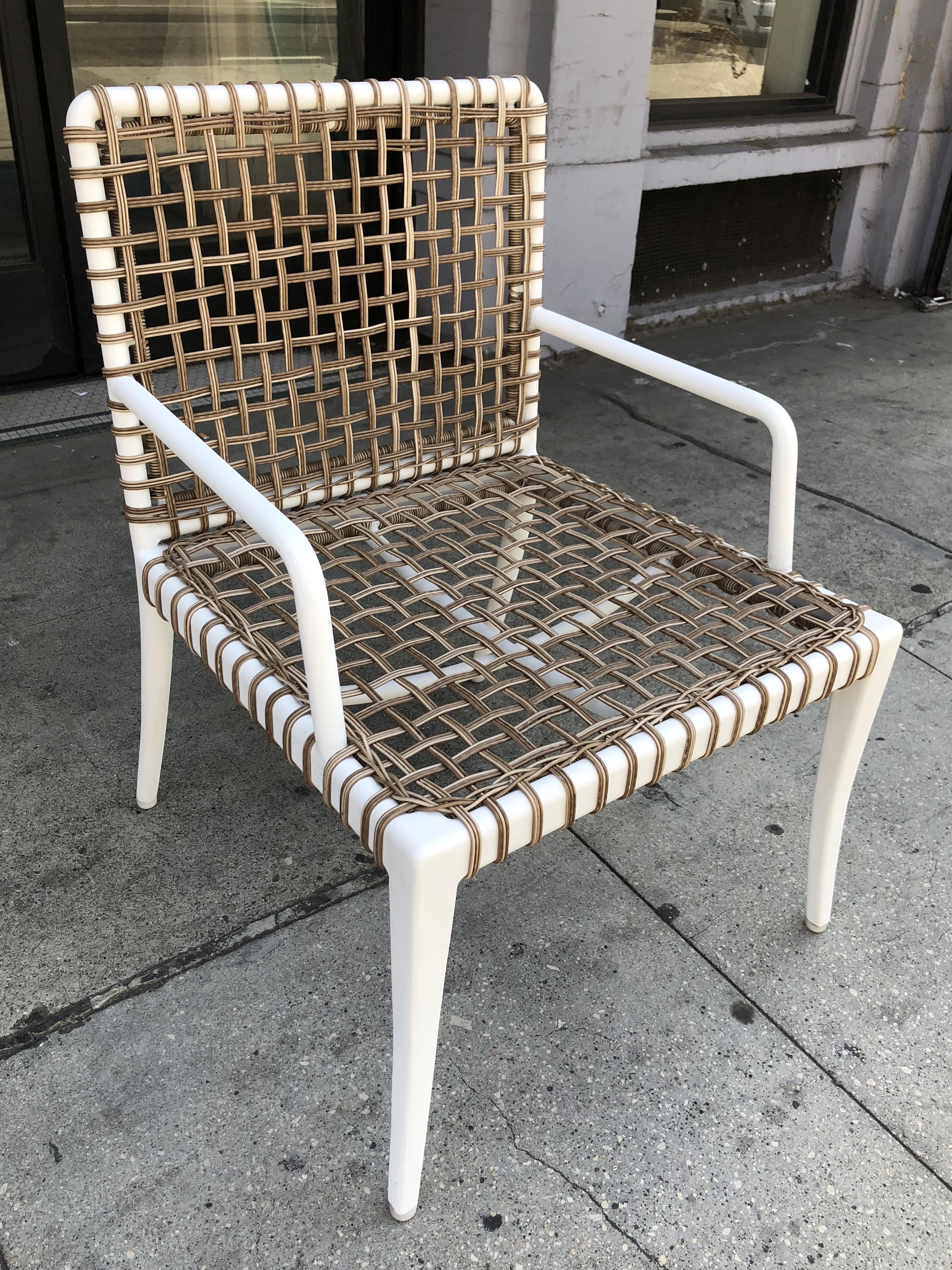 American Set of 8 Modern Armchairs in Powder Coated Steel & Wicker