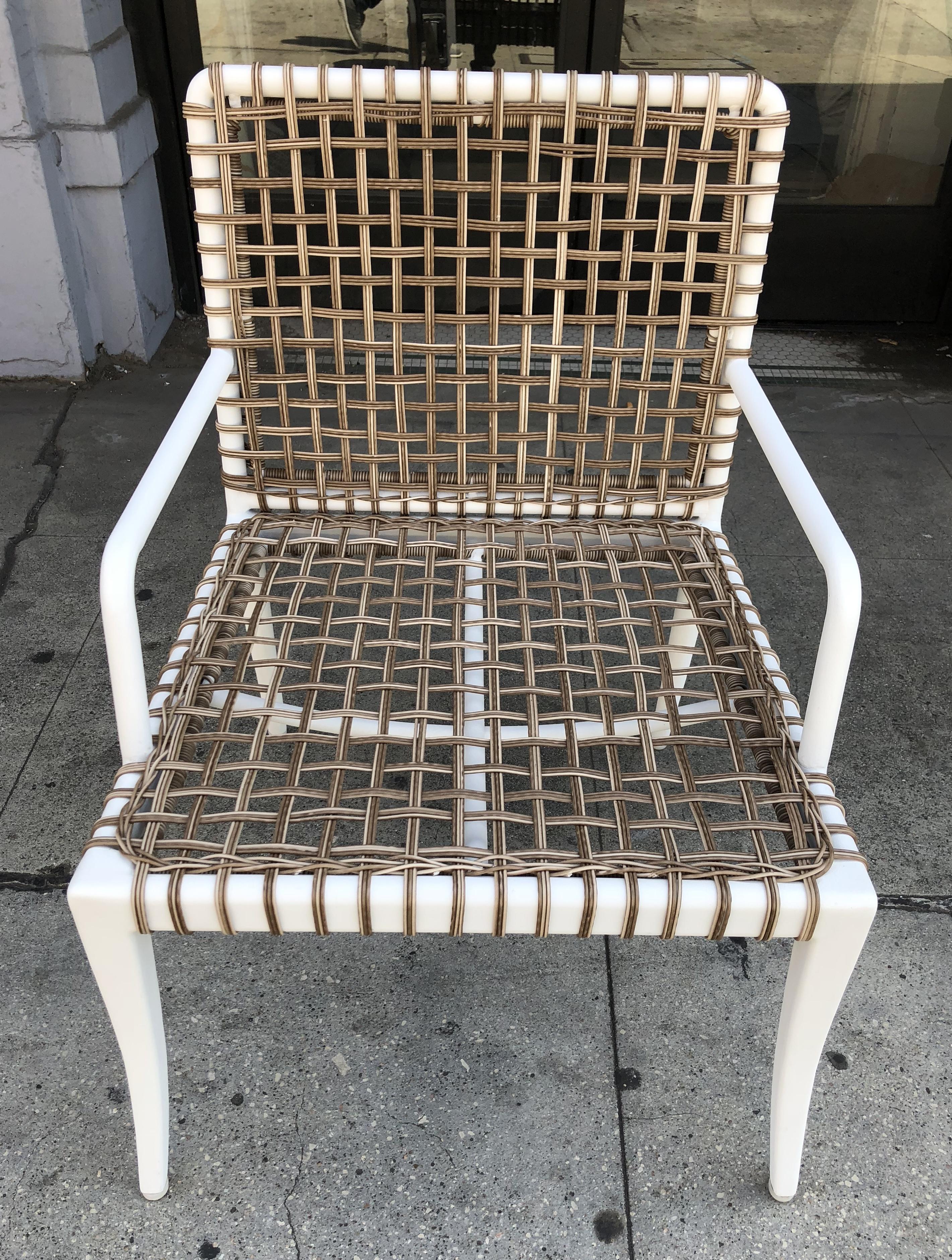 Powder-Coated Set of 8 Modern Armchairs in Powder Coated Steel & Wicker