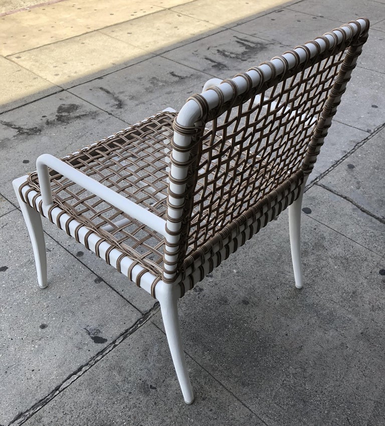 Set of 8 Modern Armchairs in Powder Coated Steel and Wicker at 1stDibs