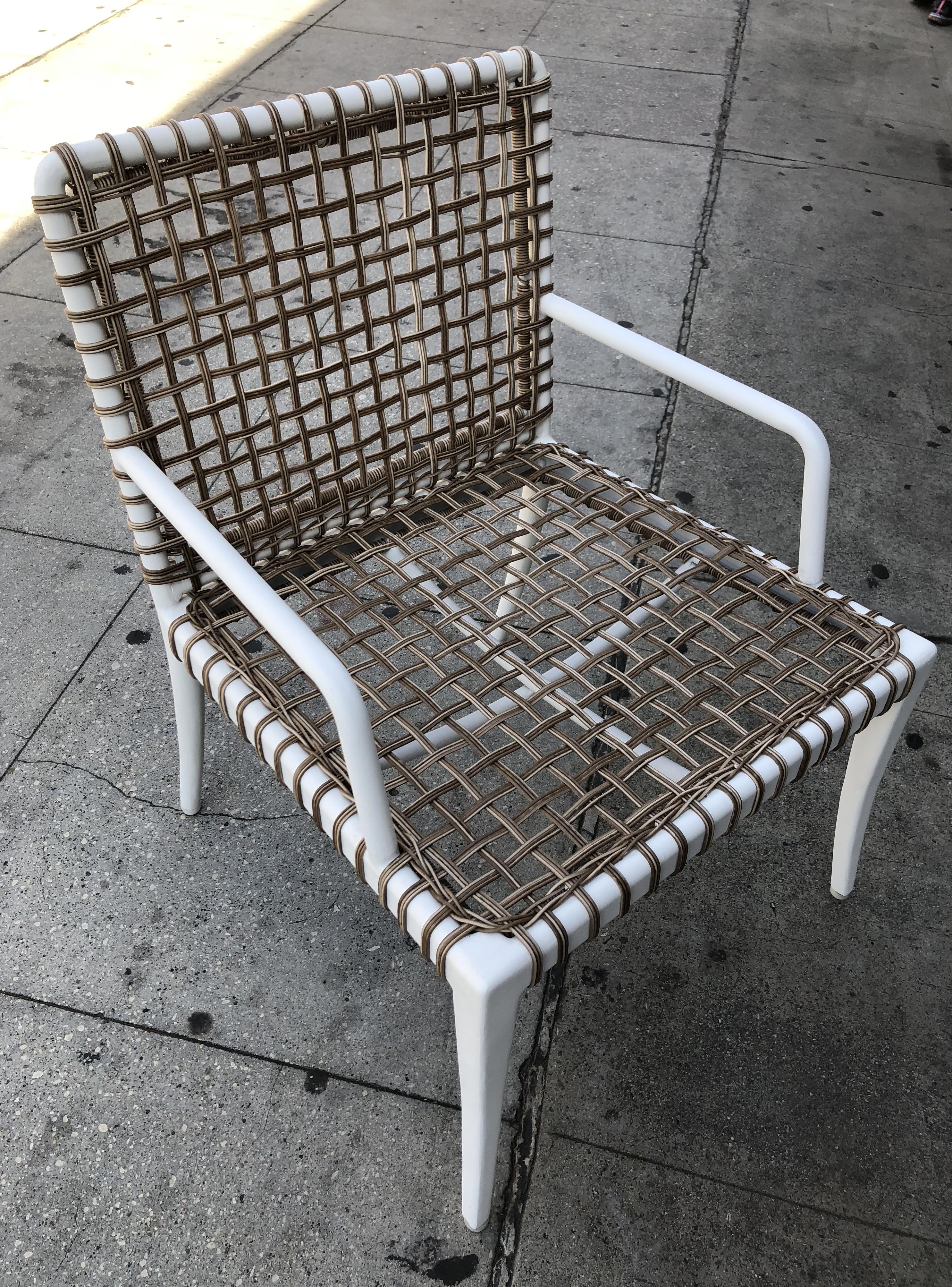 Set of 8 Modern Armchairs in Powder Coated Steel & Wicker 2
