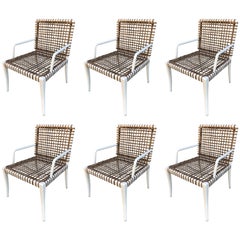 Set of 8 Modern Armchairs in Powder Coated Steel & Wicker